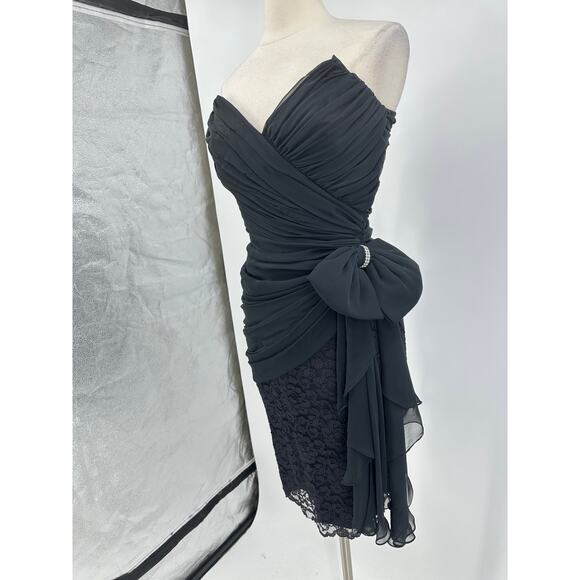 Vintage Lillie Rubin Womens 10 Cocktail Dress Black Strapless Bow Lace Party - Picture 5 of 13